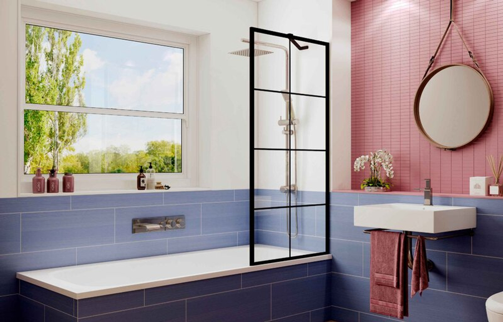 Шторка для ванны Ambassador Bath Screens 16041208 (70х140) черный,стекло прозрачное с рисунком,неподвижное,1 место