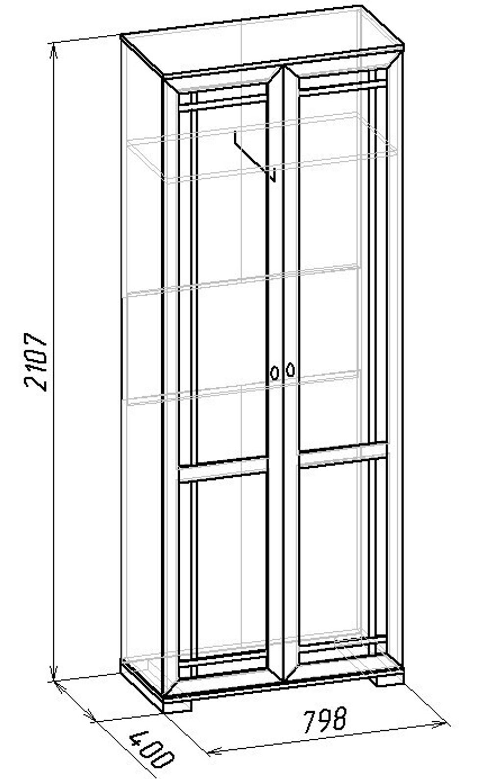 Шкаф двухдверный для одежды Sherlock 11, орех