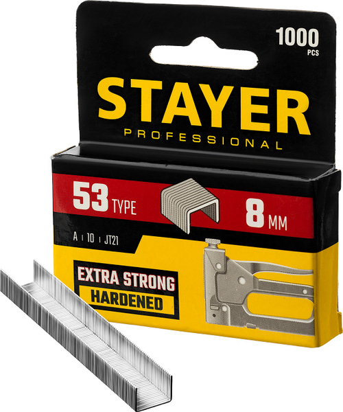 STAYER скобы тип 53 (A/10/JT21), 8 мм, калибр 23GA. 1000 шт. (3159-08)