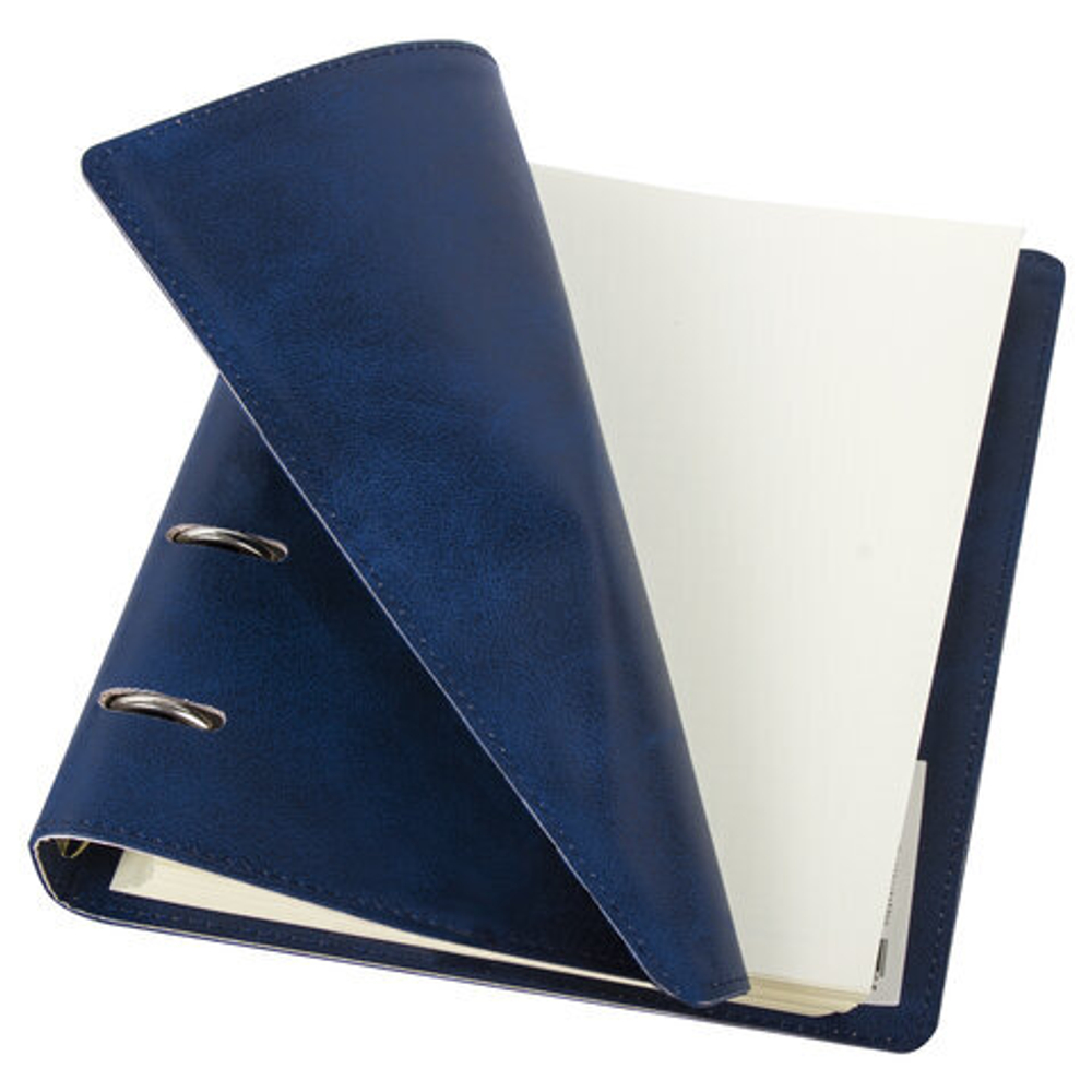 Тетрадь на кольцах А5 180х220мм, 120л, под кожу, BRAUBERG Main, клетка, синий, 402005