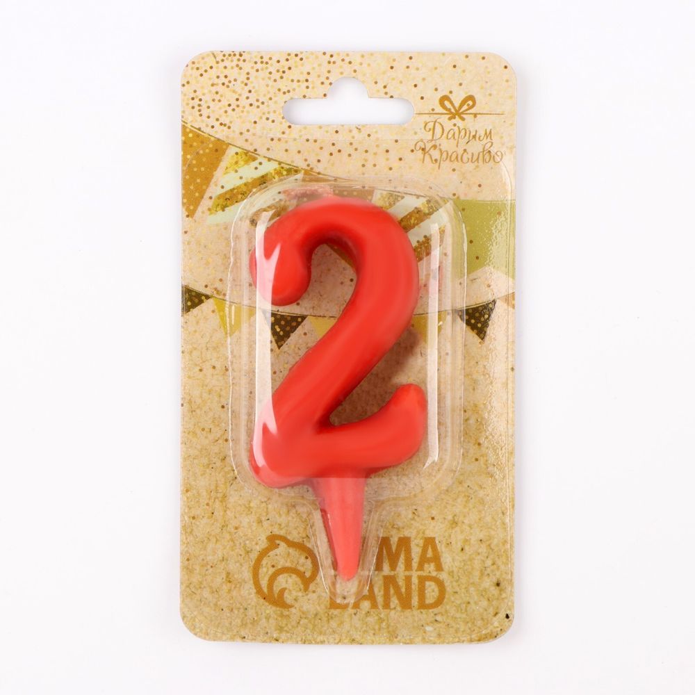 Свеча для торта цифра "Овал" "2", красная, 5,5 см