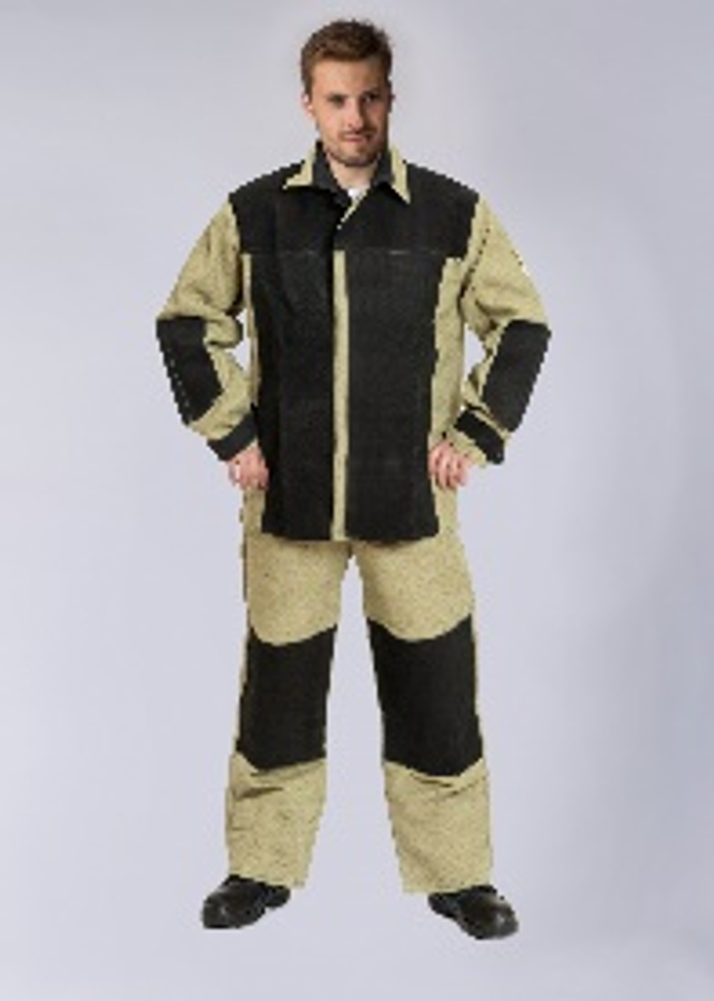 Костюм сварщика комбинированный 2 кл.защиты (тк.Брезент,550/Спилок S=1,5), черный/бежевый(А4)