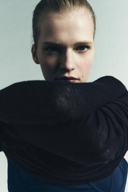 ZARA ФУТБОЛКА ИЗ 100% ШЕРСТИ, МОРСКОЙ СИНИЙ