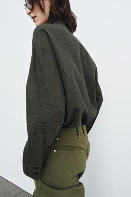 ZARA РУБАШКА В КЛЕТКУ С ПЛАТКОМ — ZW COLLECTION, ХАКИ