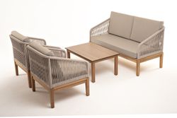 "Канны" лаунж-зона 4-местная из роупа со столиком "Канны" цвета "дуб", основание дуб, роуп бежевый