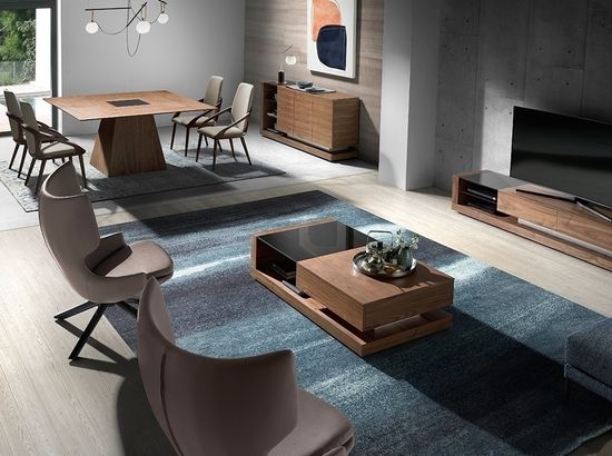 Квадратный обеденный стол MI1412 /1079 из ореха со вставкой из черного стекла Испания 150х150 см