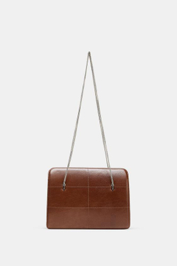 ZARA КОЖАНАЯ СУМКА С ПЛЕЧЕВЫМ РЕМНЕМ, ШОКОЛАДНЫЙ