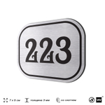 Номерок на дверь квартиры 223, для кабинета, офиса, шильдик 9 х 7 см, серебристый, Айдентика Технолоджи