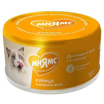 Консервы Мнямс для кошек и котят старше 6 месяцев курица в нежном желе 80 г