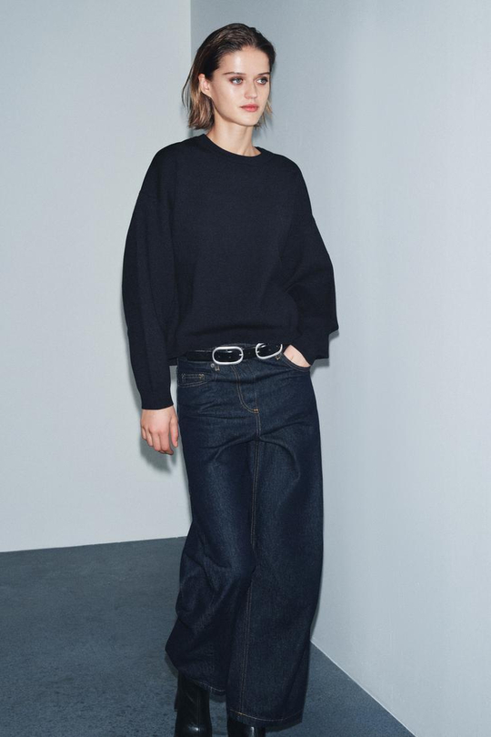 ZARA ТОЛСТОВКА ИЗ ГЛАДКОГО ТРИКОТАЖА, МОРСКОЙ СИНИЙ