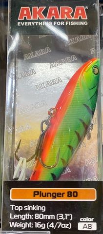 Воблер Akara раттлин Plunger 80 мм 16 гр. (4/7 oz 3,1 in)   A8
