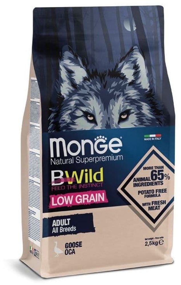 Monge Dog BWild LOW GRAIN корм из мяса гуся для взрослых собак всех пород 2,5кг