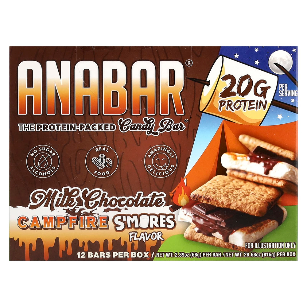 The Anabar, The Protein-Packed Candy Bar, Campfire S'Mores, молочный шоколад, 12 батончиков, 65 г (2,29 унции)