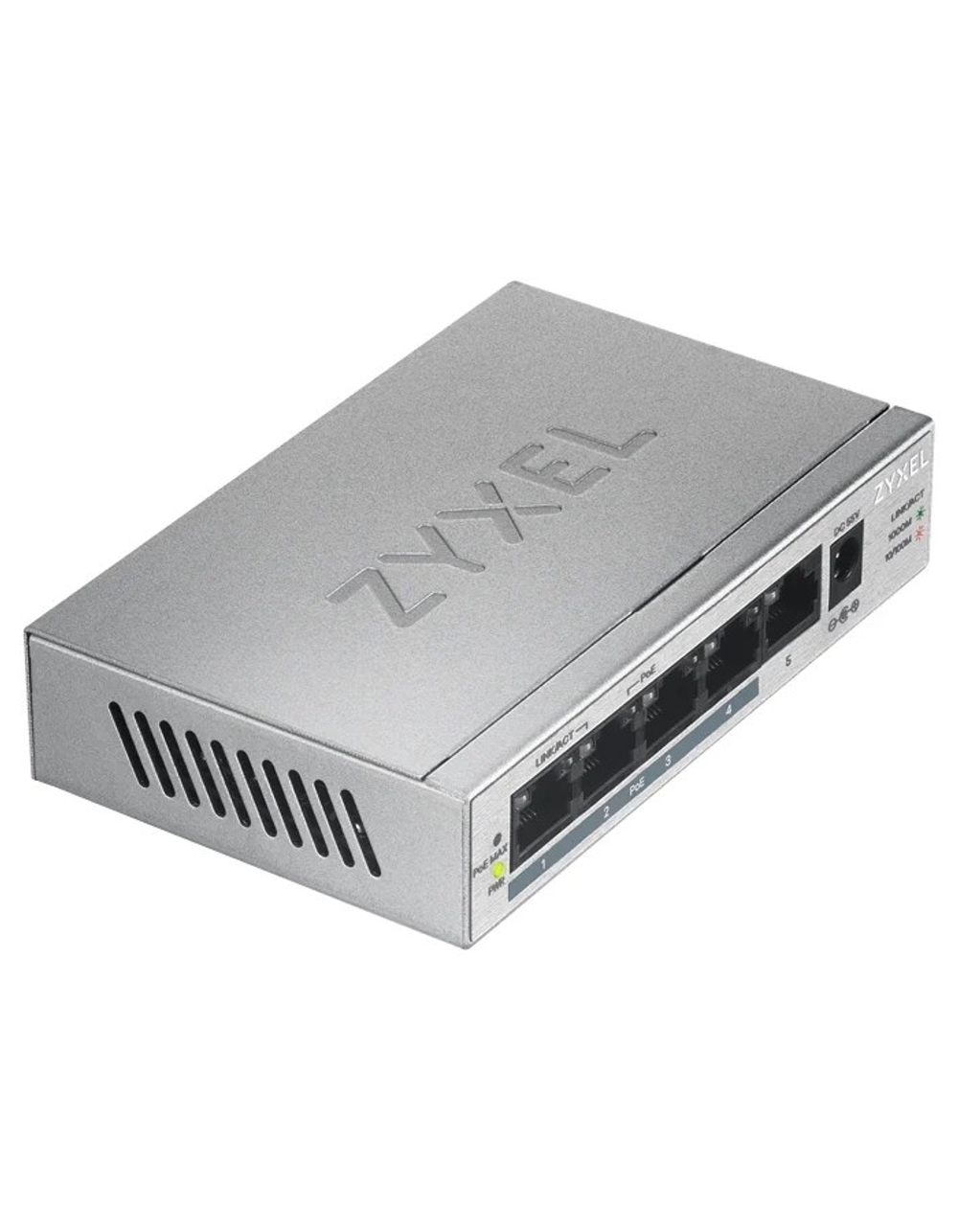 Коммутатор ZYXEL GS1005HP-EU0101F PoE+ коммутатор GS1005HP, 5xGE (4xPoE+), настольный, металлический, бесшумный, бюджет PoE 60 Вт