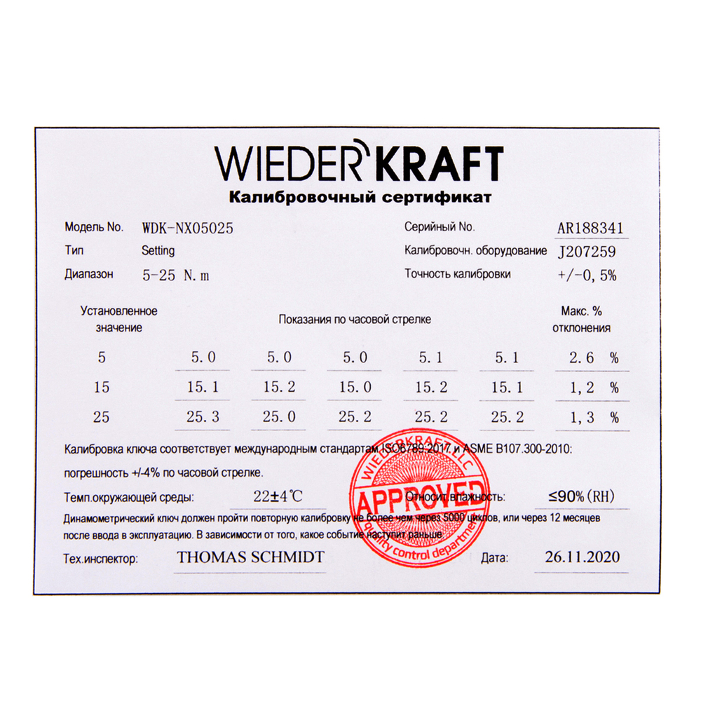 WDK-NX05025 Динамометрический ключ 5-25 Нм, трещотка с проходным приводным квадратом 1/4"