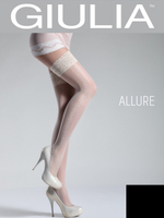 Чёрные чулки с узорами на боках на силиконовой полоске Allure №5 Nero 3/4 M/L, (44-46) 20 den (Цвет: черный)