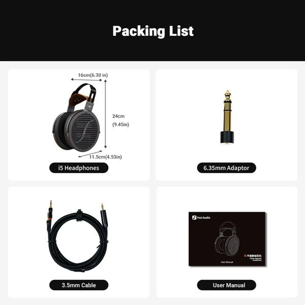Наушники Fosi Audio i5, полноразмерные, магнитопланарные, открытые, кабель 3.5 мм + кабель 4.4 мм