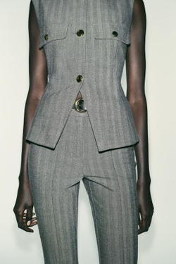 ZARA ЛЕГИНСЫ FLARE В ЕЛОЧКУ С РЕМНЕМ, СЕРЫЙ