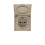 Розетка силовая, 2P+E, с з/ш, с крышкой, IP44, KANT, ванильный марципан
