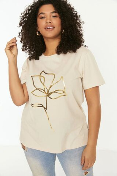 Зеленый с металлическим принтом 100% хлопок трикотажная футболка TBBSS22TS2287