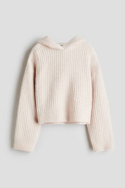 H&M Свитер в рубчик с капюшоном, светло-бежевый