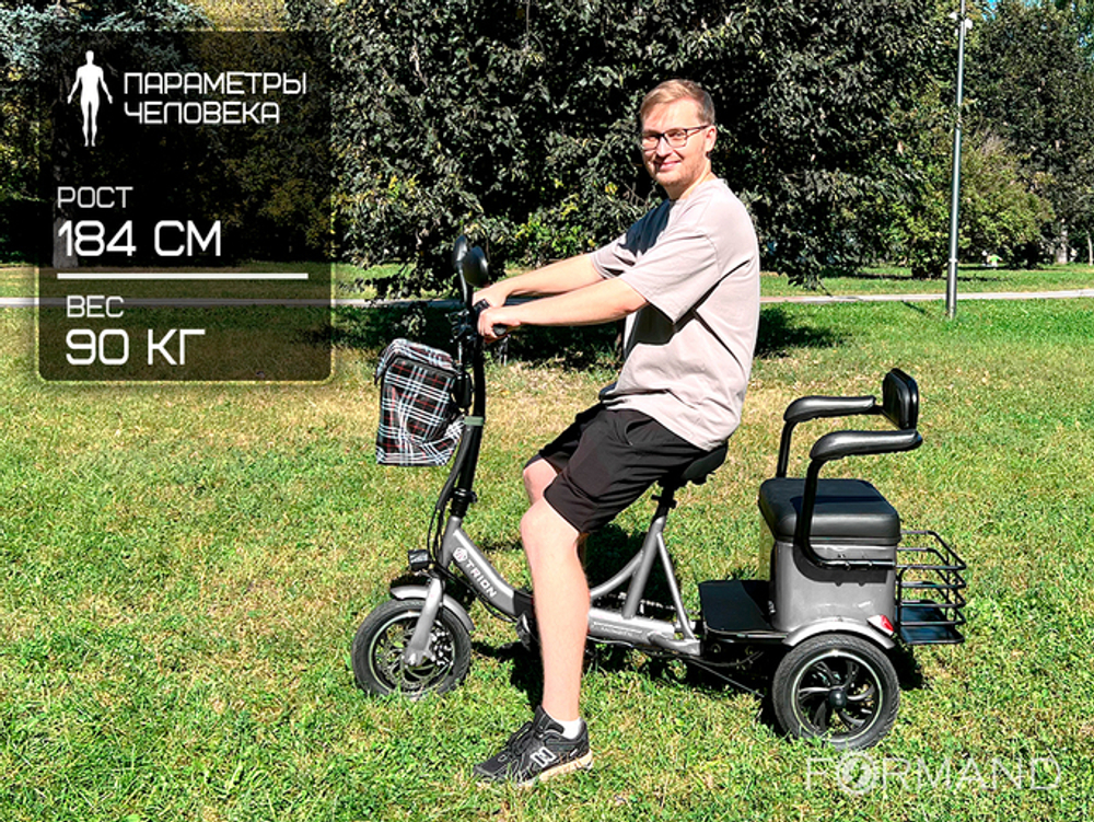 Трехколесный двухместный электровелосипед TRION Delta, Серый