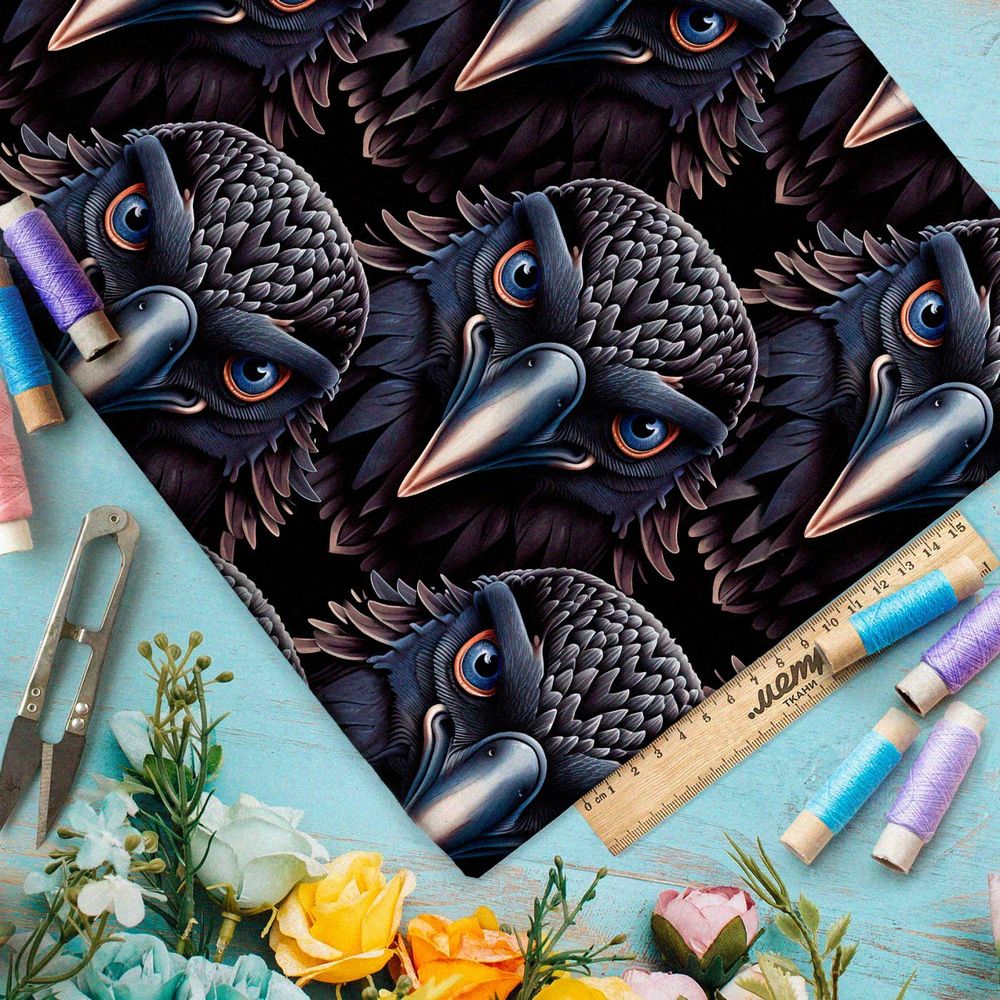 Ткань премиум сатин головы мрачных птиц