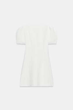 ZARA ПЛАТЬЕ С КОРОТКИМИ РУКАВАМИ-БУФФ, ЖЕЛТОВАТО-БЕЛЫЙ