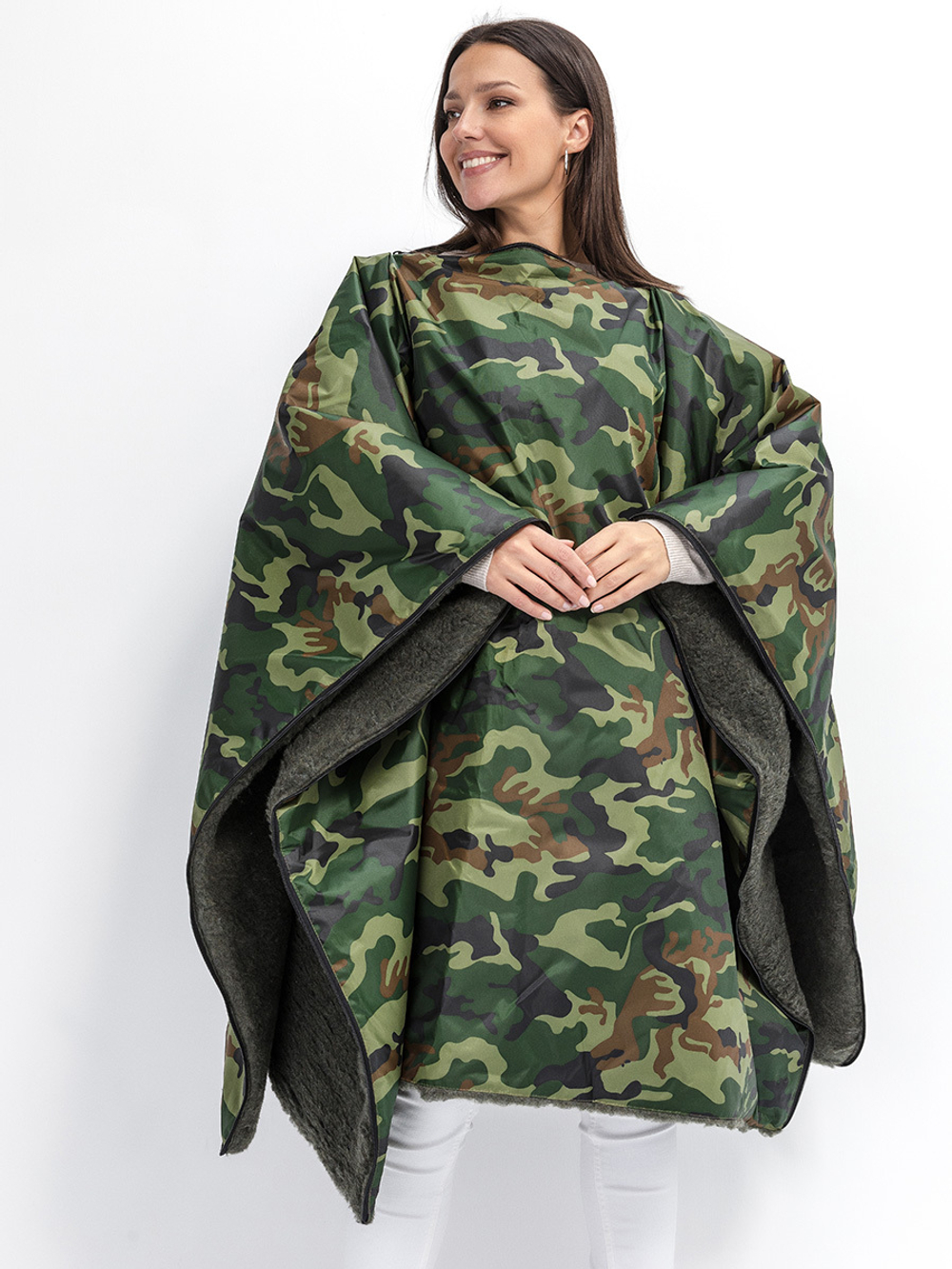 Многофункциональное одеяло-пончо-спальный мешок с непромокаемым верхом в чехле малое