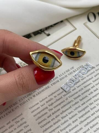 Запонки Скиап. "Глаз" золотистые с зеленой радужкой (пара)