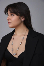 Серьги светло-серые жемчужины на замке скоба