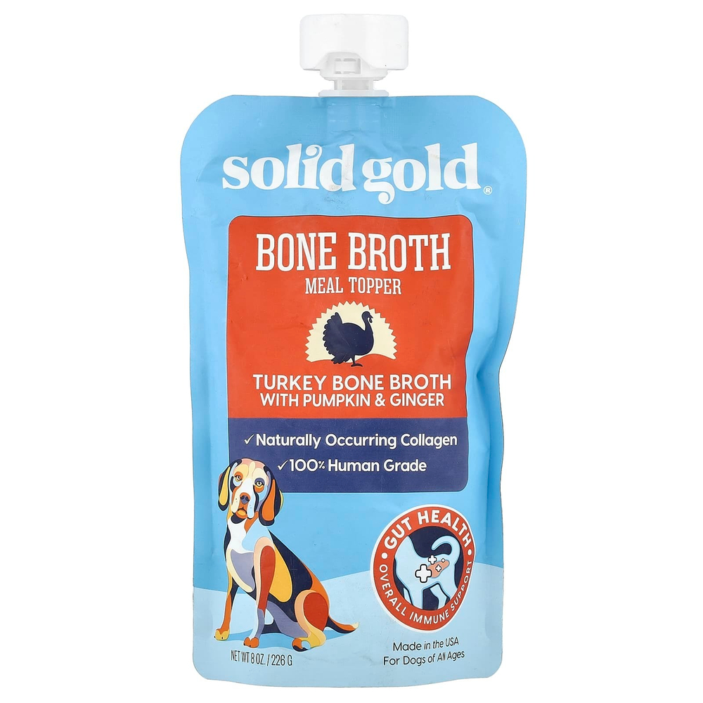 Solid Gold, Bone Broth Meal, для собак, для всех возрастов, костный бульон из индейки с тыквой и имбирем, 226 г (8 унций)