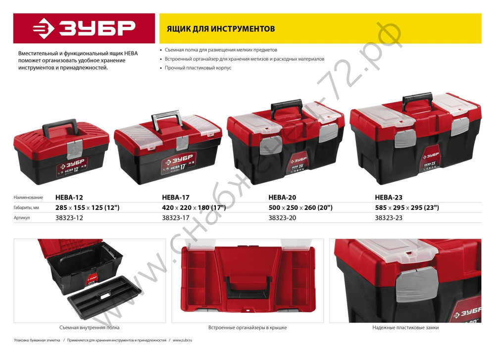 ЗУБР НЕВА-23, 585 х 295 х 295 мм, (23″), пластиковый ящик для инструментов (38323-23)