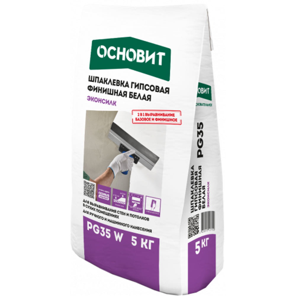 Шпатлевка ОСНОВИТ ЭКОНСИЛК PР-38 W полимерная финишная 5кг., 85485