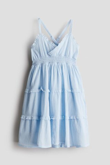 H&M Платье со складками и оборками, светло-голубой