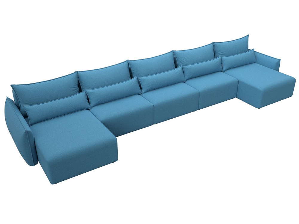 Диван П-образный Лига-051 НПБ МегаЛонг РОГОЖКА Амур 10 голубой
