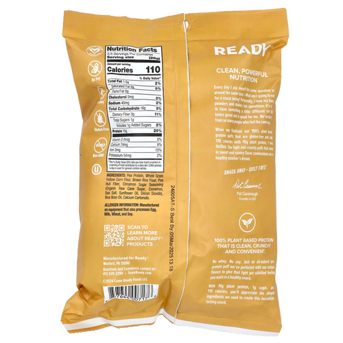 Ready, Protein Puffs, сахар с корицей, 99 г (3,5 унции)