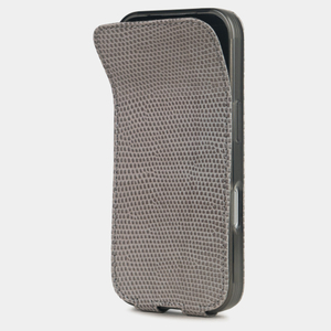 Кожаный чехол для iPhone 17 Pro Max, ящерица серого цвета