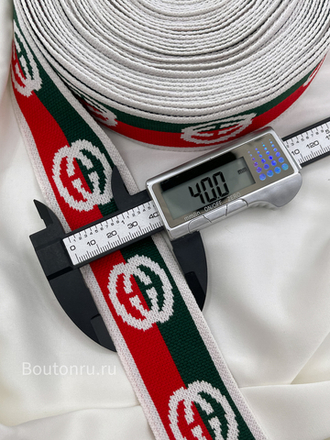Резинка (тесьма) Гучч. (белый зеленый красный) лампас эластичный 4 см