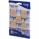 Крючки в наборе 5шт на липком слое «ИДЕЯДОМА», форма прямоугольник, принт светлое дерево, нагрузка 2кг●