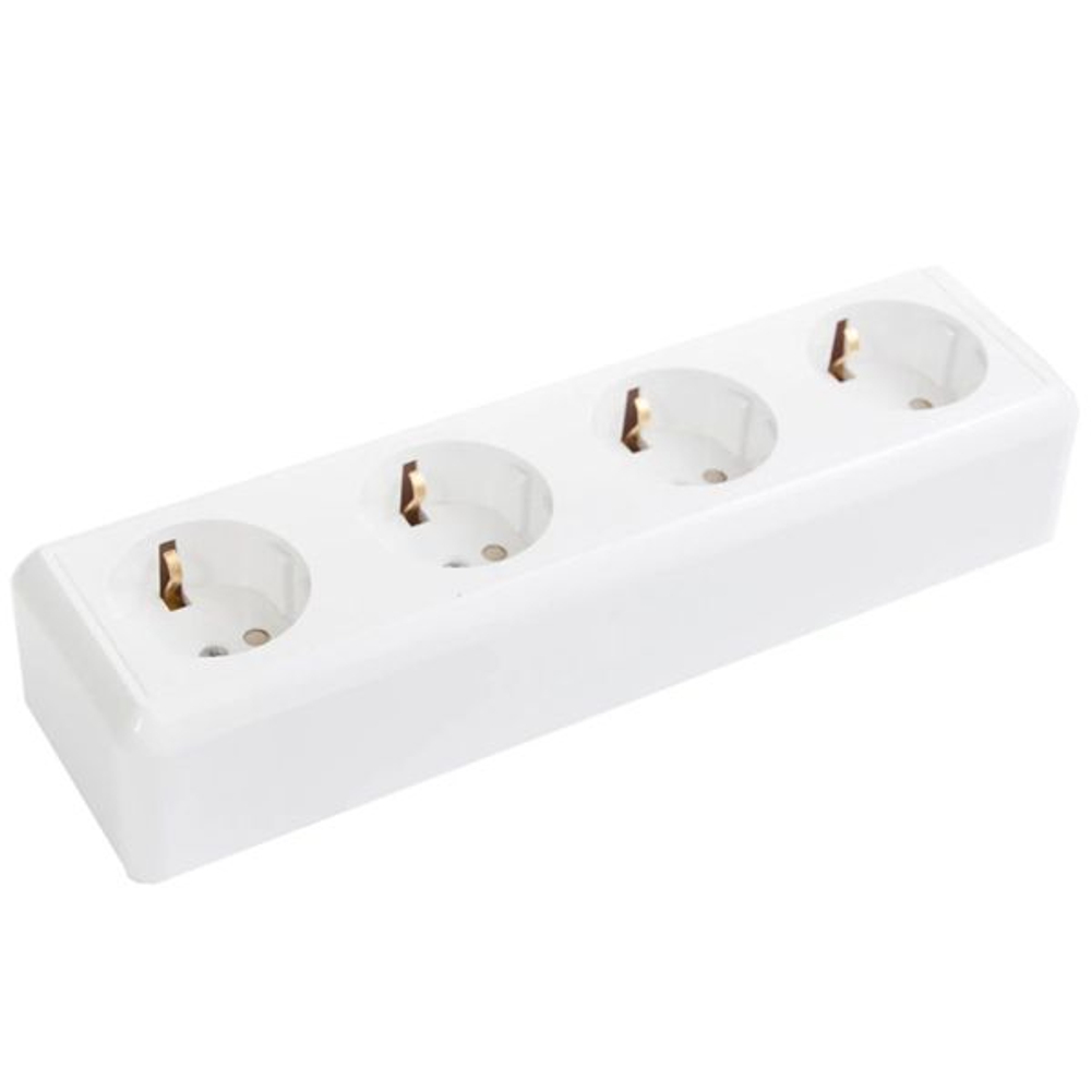 Розетка 4-м ОП Оптима 16А РА16-403 с заземл. защ. шторки с монтаж. пластиной бел.