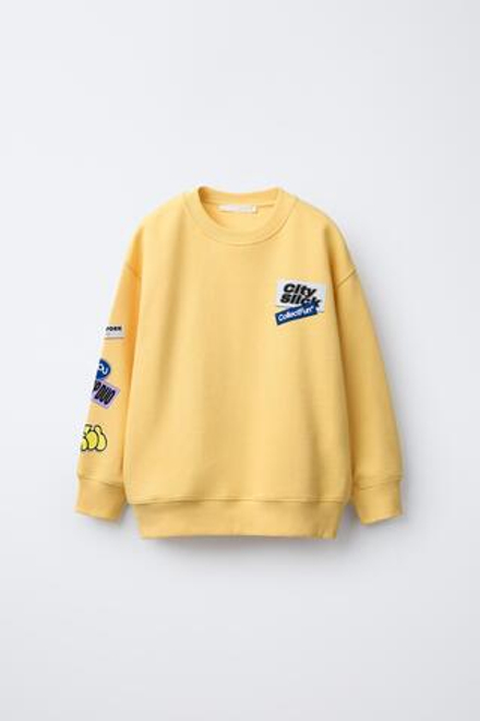 ZARA ТОЛСТОВКА С ГРАФФИТИ-ПРИНТОМ, ЖЕЛТЫЙ