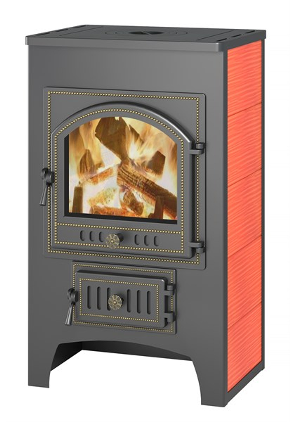 Печь-Камин ВЕЗУВИЙ ПК-01 (205) с плитой красн.12 кВт (200 м3) Ø 150 мм