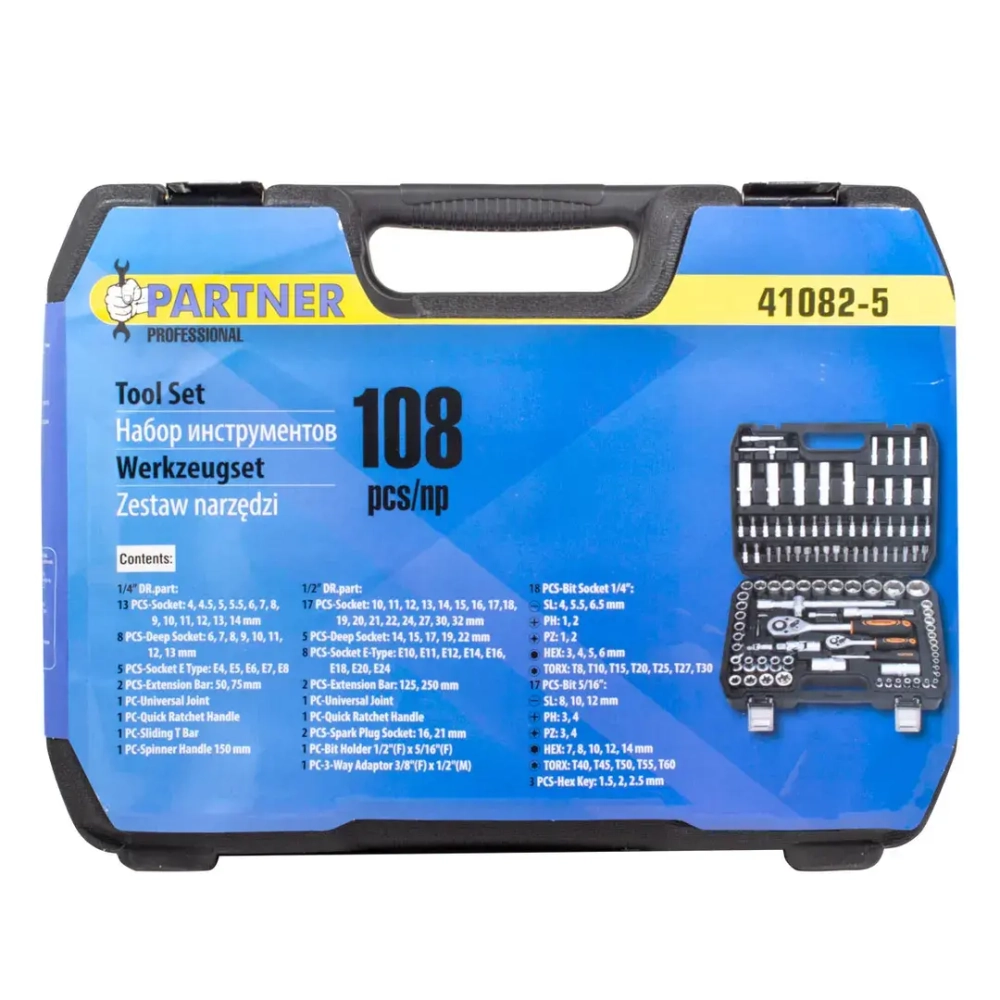Набор инструмента 108пр.1/4''&amp;1/2''(6-гран)(4-32мм) Partner PA-41082-5