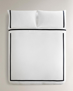 ZARA HOME САТИНОВЫЙ ПОДОДЕЯЛЬНИК С КАЙМОЙ, ЧЕРНЫЙ