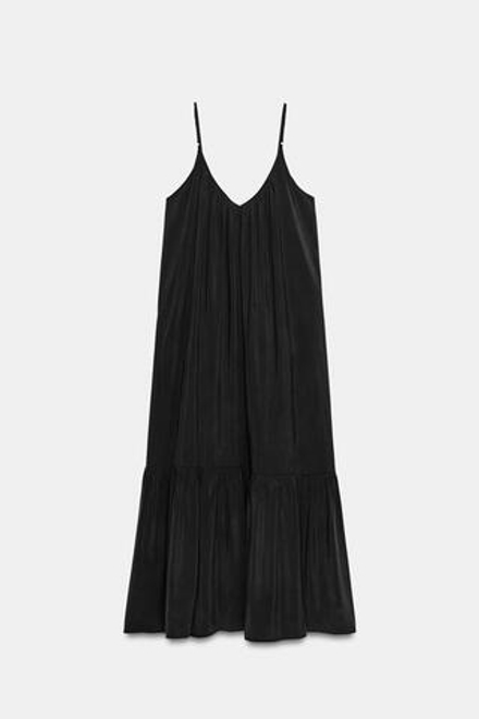ZARA СТРУЯЩЕЕСЯ ПЛАТЬЕ МИДИ С ВОЛАНОМ, ЧЕРНЫЙ