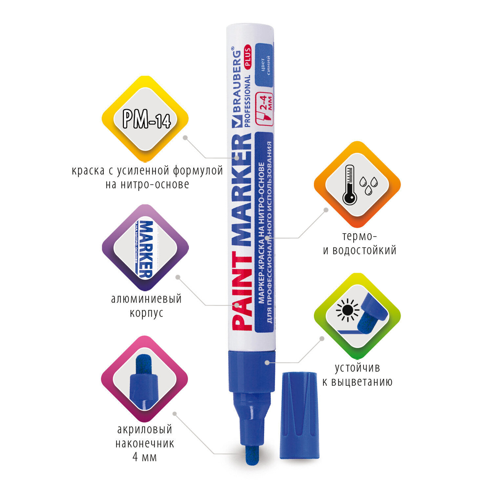 Маркер-краска лаковый (paint marker) 4 мм синий нитро-основа алюминиевый корпус BRAUBERG PROFESSIONAL PLUS (12 штук в упаковке)