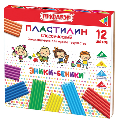 Пластилин классический 12цв. 240г. "Эники-Беники" со стеком, коробка (ПИФАГОР)