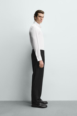 ZARА РУБАШКА SLIM FIT С ДВОЙНЫМИ МАНЖЕТАМИ, БЕЛЫЙ