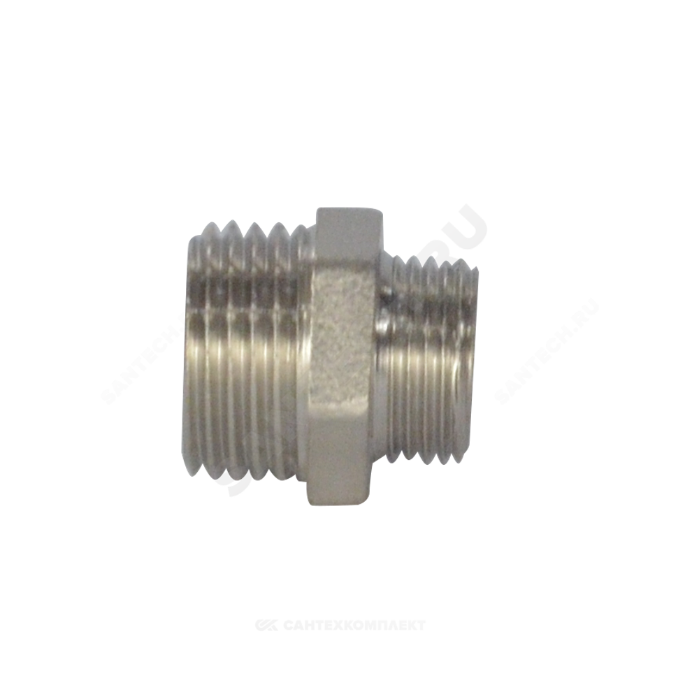 Ниппель латунь никель переходной Ду 32х15 (1 1/4"х1/2") НР RTP (РосТурПласт) 25110